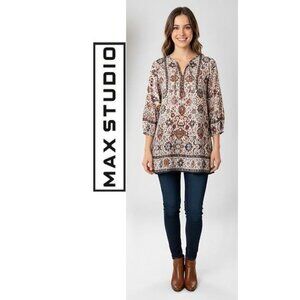 MAX STUDIO, Boho long sleeve floral print tunic top